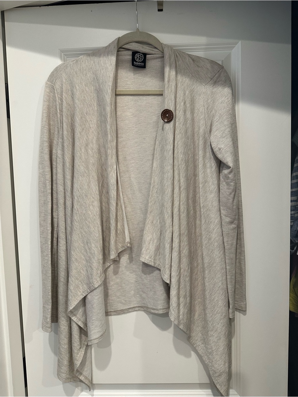 bobeau Cream Draped Open Cardigan with Button Detail